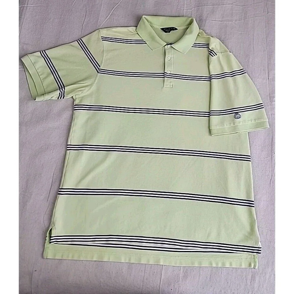 Brooks Brothers Polo Shirt Mens XL Green Striped Performance Knit Cotton‎ Preppy